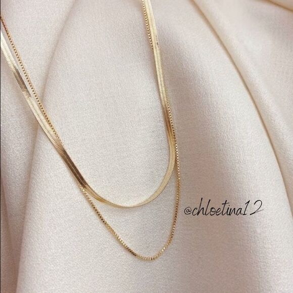 ✨NEW 18k Gold Plated Double Layered Snake Chain Necklace - Picture 3 of 5